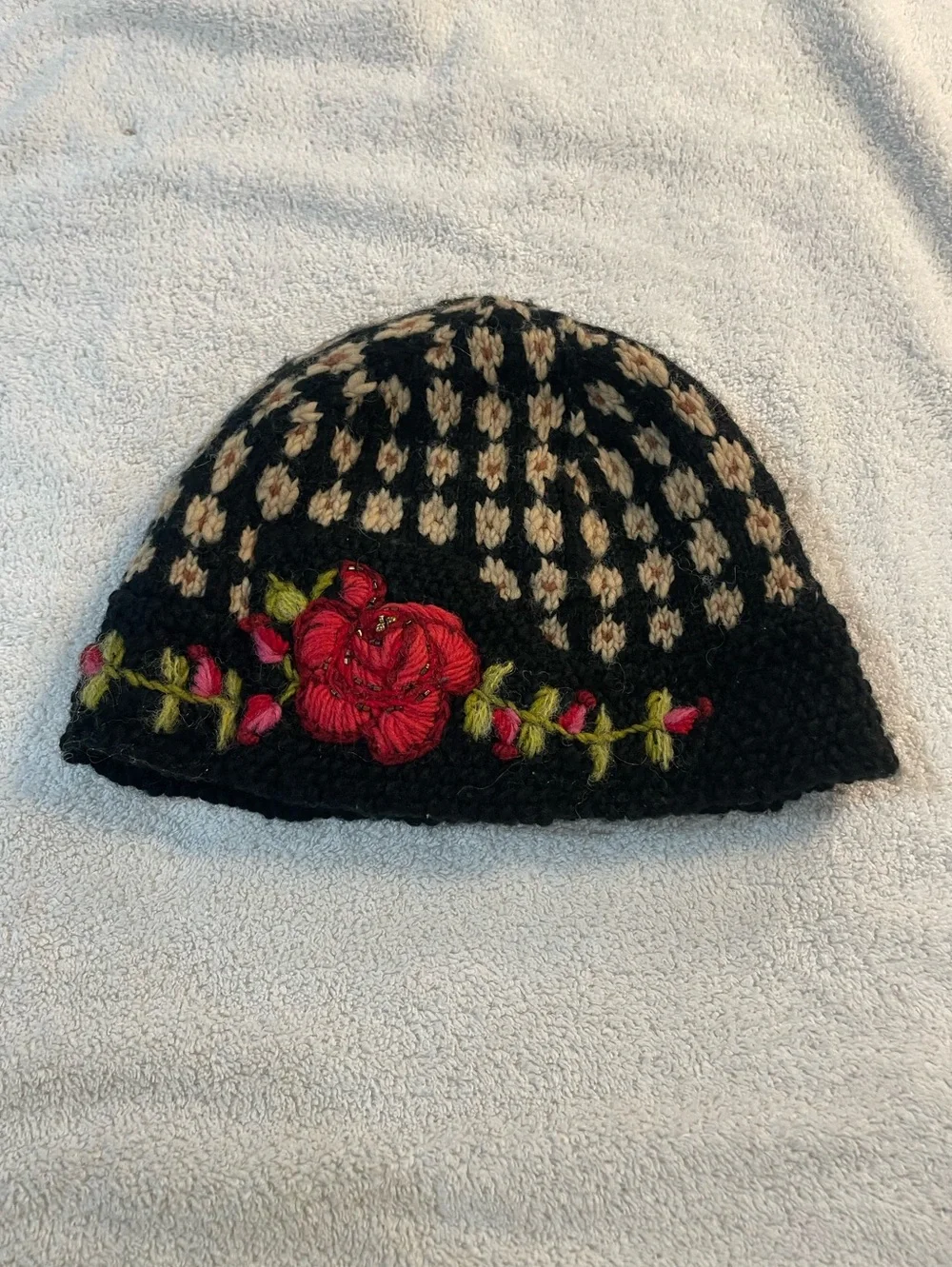 French Knot Lorelai Handknit wool Floral Embroidered Hat